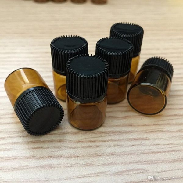 

1 4 dram 1 ml amber gla vial w black crew cap and orifice reducer e ential oil aromatherapy ample bottle