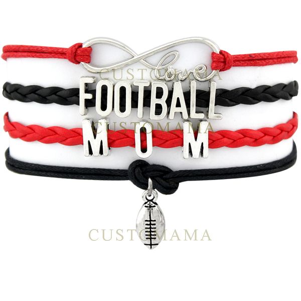 

Пользовательские-бесконечность любовь футбол мама Шарм многослойные Wrap Team браслеты Спорт красный черный розовый кожаные браслеты женская мода браслеты