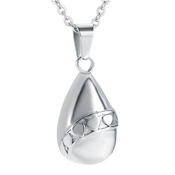 

8397 tear-drop cremation urn necklace for pet/human ashes stainless steel ash keepsake urn necklace women hold ashes memorial jewelry, Silver