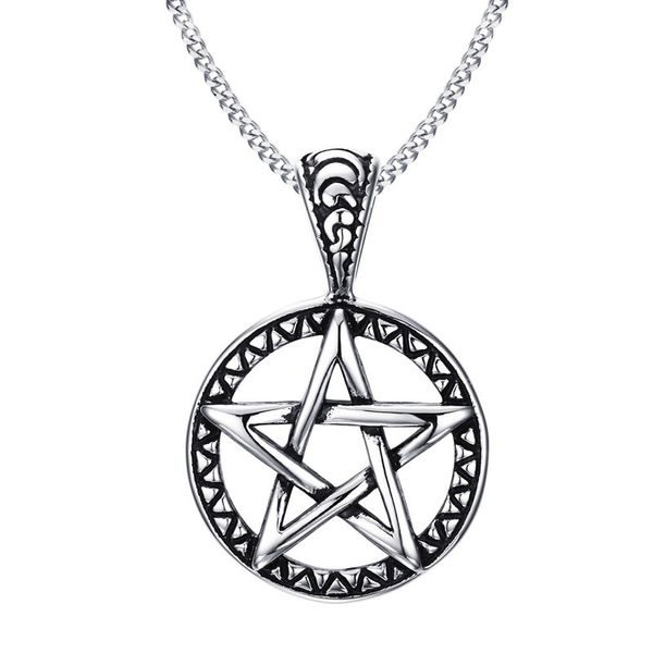 

vintage style jewelry pentagram pentacle pagan wiccan witch gothic pewter pendant necklace for men woman 24" chain choker pn-566, Silver