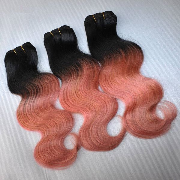 Peruvian 1b Rose Gold Ombre Body Wave Virgin Hair Weave With 4 4