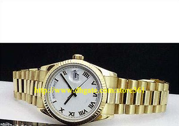 

store361 new arrive watches 2017 36mm 18kt gold president white roman dial - 118238, Slivery;brown