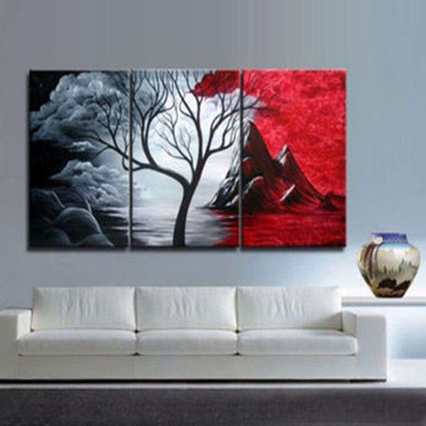 Incorniciato 3 pannello di arte della parete bellissimo paesaggio pittura a olio su tela set 100% dipinto a mano home living room decor immagini albero ML19