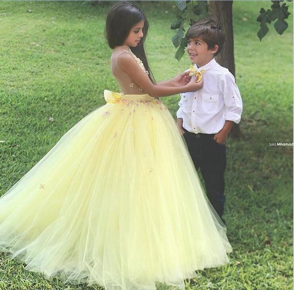 

new fairy flower girls' dress light yellow garden petal princess ball gown colorful tulle wedding birthday party custom made fashion, White;blue