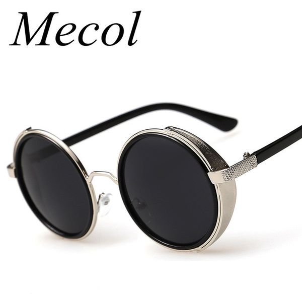 

wholesale-fashion metal frame gothic steampunk sunglasses women unique men round coating sun glasses vintage lunettes de soleil homme m185, White;black