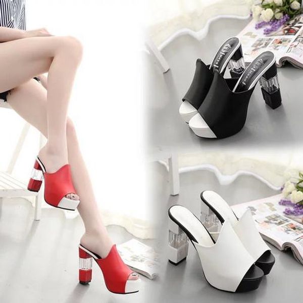 

summer new ladies sandals thick soles high heels cool slippers, Black