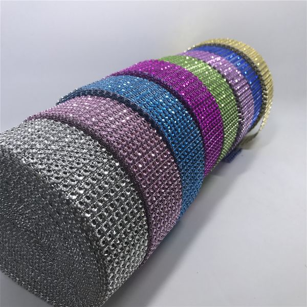 Atacado-19 cores para escolha 10 jardas 8rows diamante malha envoltório roll sparkle rhinestone cristal fita festa de casamento bolo decoração