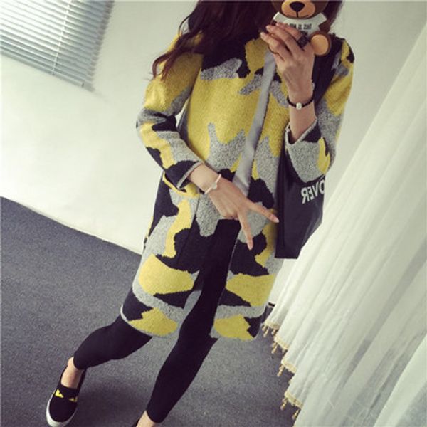 

wholesale-2016 fall and winter new korean version slim camouflage knit cardigan female sweater coat axd1387, White;black