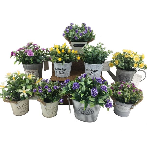 Acheter Mini Plantes Artificielles Avec Plaque En Métal Pots Table Fleur Blanche Lavée En Pot Plante Pour Les Vacances De Mariage Jours Spéciaux Home