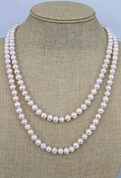 

fine pearls jewelry natural white 8-9mm akoya pearl rope necklace - 48 inch long, Silver