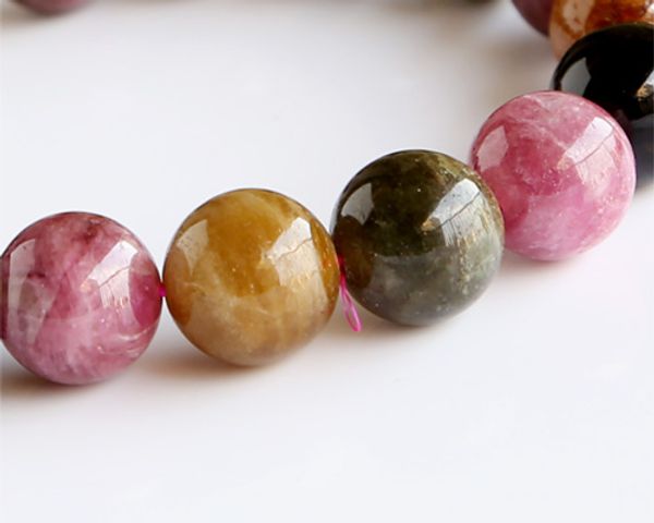 

discount wholesale genuine natural mix tourmaline stretch bracelet round beads 12mm fit jewelry 02968, Black