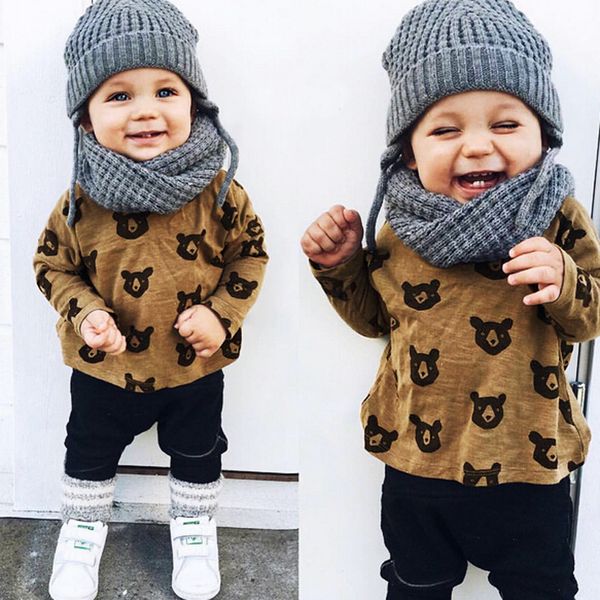 

children clothing sets spring baby boys 2 pieces suit set child set bear cartoon long sleeve shirts black trousers ing, White