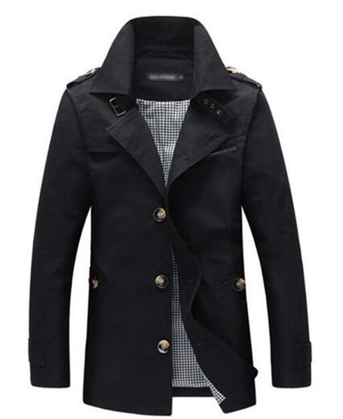 

мужчины осень / зима в европе и отдых мода новый хань издание культивировать свою мораль чистый цвет ткани пальто тренч / m-3xl, Black