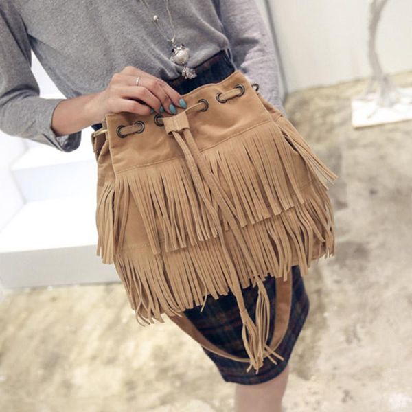 

wholesale- 2016 new retro faux suede fringe messenger bags handbag tassel shoulder handbags crossbody bag bolsa feminina