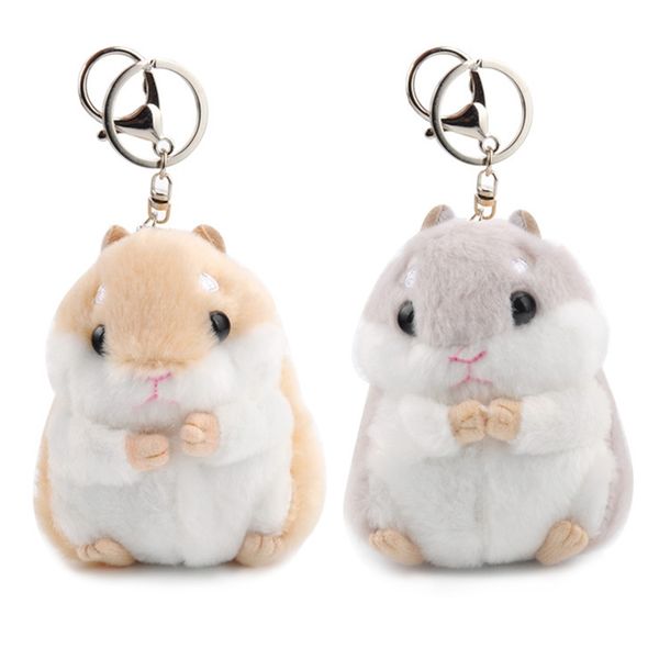 

cute soft plush cartoon animal keychain small hamster toy doll keyring stuffed mouse pendant key chain women bag charms trinket, Slivery;golden