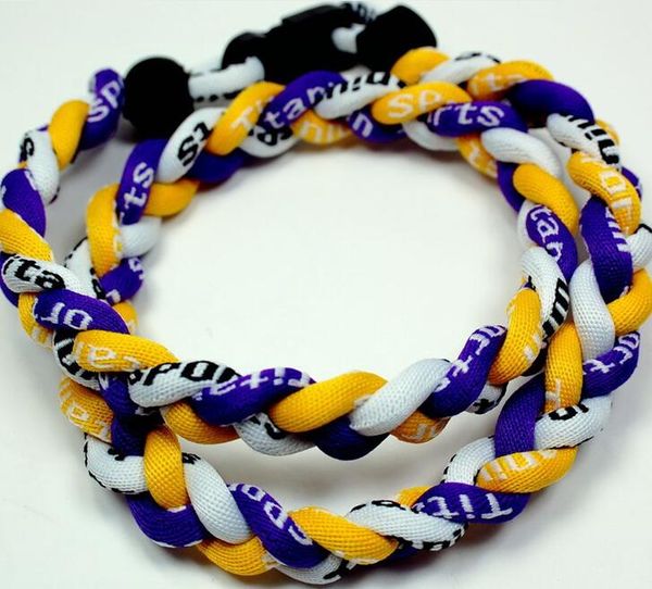 

promotion baseball sports titanium 3 rope braided white purple yellow ge necklace rt094, Golden;silver