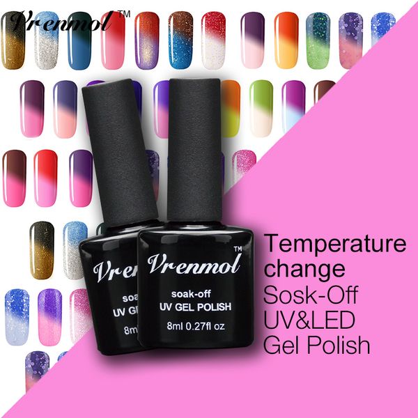 

wholesale-vrenmol 1pcs 8ml uv led gel nail polish thermo varnishes temperature color mood change soak off esmalte gel lacquer, Red;pink