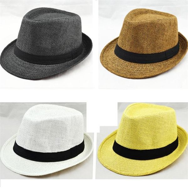 

panama straw hats fedora soft vogue men women stingy brim caps 7 colors choose 10pcs/lot zds, Blue;gray