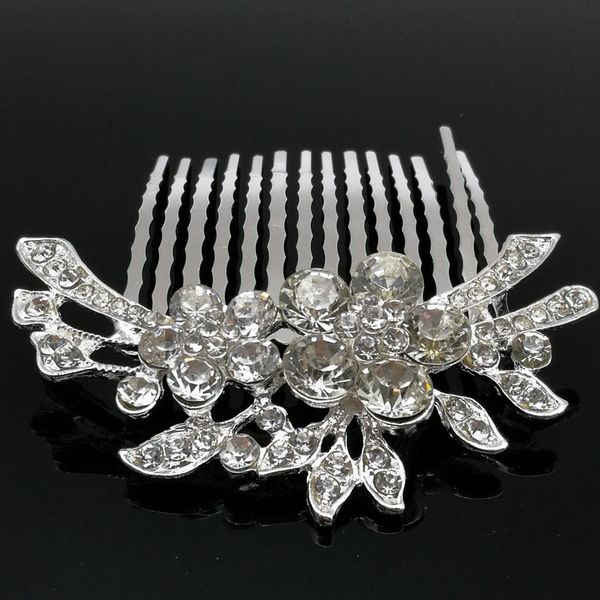 

5pcs silver plated flower crystal bridal tiara hair slide comb pin women 70 x 66 mm, Slivery;golden