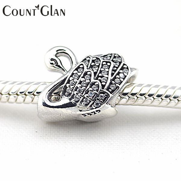 

sterling silver beads fit european bracelets 925 sterling silver thread charms jewelry majestic swan clear cz diy making, Black