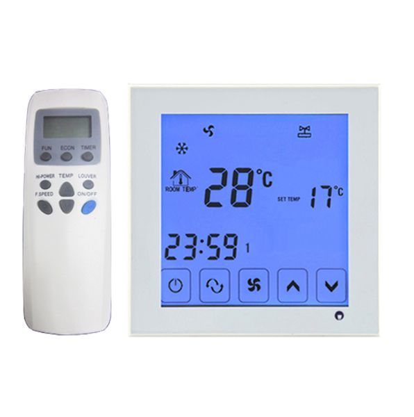 Freeshipping 2p 4p Touchscreen Fan Coil Programm Thermostat Temperaturregler mit Fernbedienung