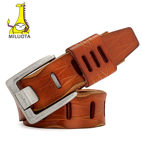 

wholesale- [miluota] mens belts luxury fashion 100% cowhide genuine leather belt man vintage strap male jeans mu040, Black;brown