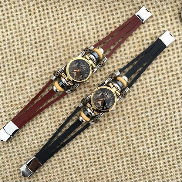 

pqsz p-004 female students watch fashion ladies bracelet watch bracelet women girl watches wholesale leather watchband, Slivery;brown