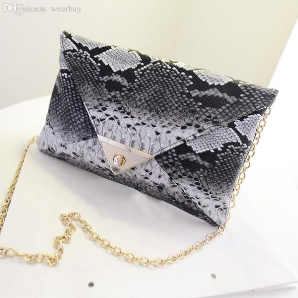 

2016 brand new women's synthetic leather snake skin envelope bag day clutches purse evening bag
