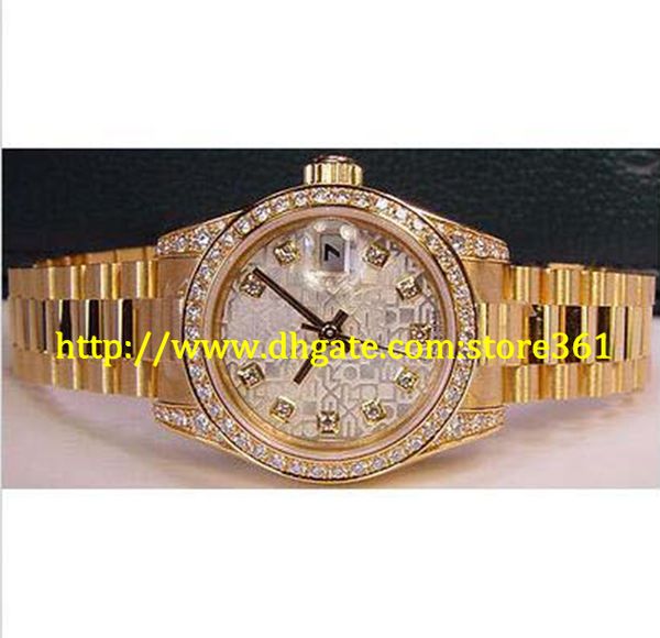

store361 new arrive watch 26mm ladies 18kt gold president silver diamond dial - 179158, Slivery;brown