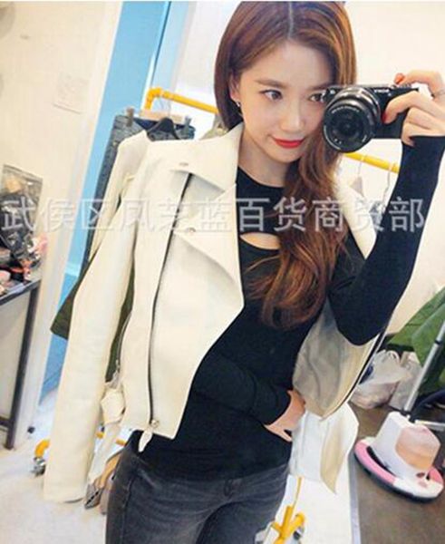 

han edition business english women leisure fashion new fashion boutique personality locomotive leather coat / s-3xl, Black