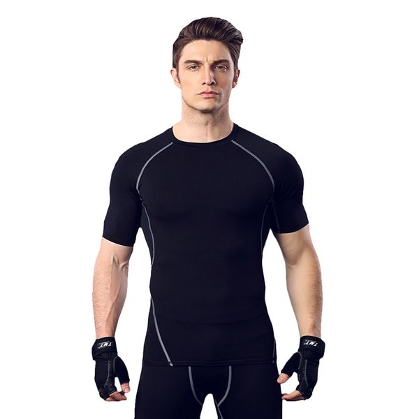 

fitness suit men basketball running training clothes elastic compression fast drying sports tights short sleeves