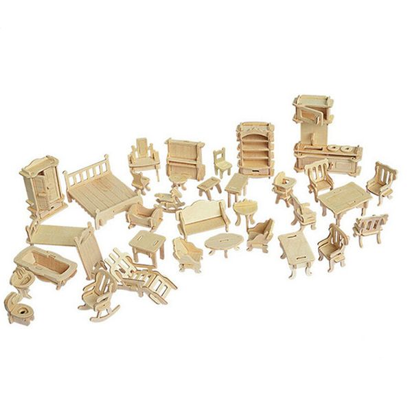 

34 pc et miniature 1 12 dollhou e furniture for doll mini 3d wooden puzzle diy building model toy for children gift