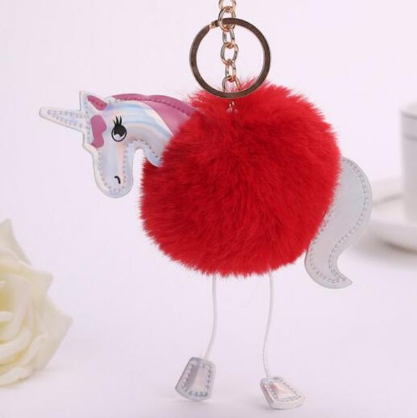 

new cute unicorn keychain fur pendant ring holder bag charms handbag accessory purse ornament rainbow horse fur key chain, Slivery;golden