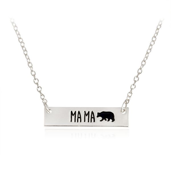 

new fashion cute animal bears necklace jewelry lettering mama bear handmade bar necklace mother love ing, Silver