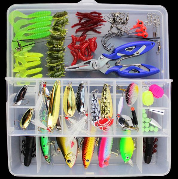 101 pcs Caixa de Isca De Pesca Set Incluindo Plástico Colher De Sapo Macio Hard Lures Popper Crank Crantling Truta Salmão baixo out226