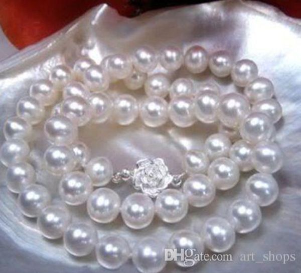 

pretty 8-9mm white akoya cultured pearl necklace 17.5'', Silver