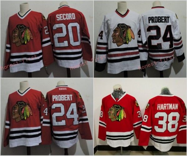 

Chicago Blackhawks #24 Bob Probert 1996 #20 AL SECORD 1983 Ryan Hartman Red White Ice Hockey Jerseys Drop Shipping