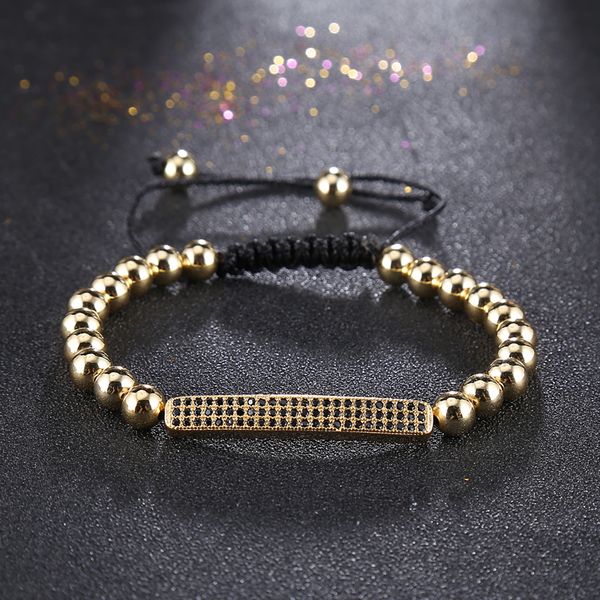 

wholesale- new arrival men girl wrist bracelets micro inlay cz pave copper beads bracelets for men woman zircons bar bangle couple bracelet, Golden;silver