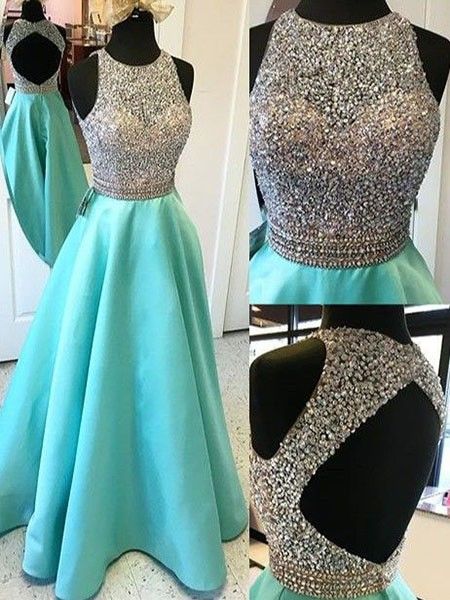 

a-line evening dress 2021 scoop neck satin tulle with beading perfect open back prom dresses 2018, Black;red
