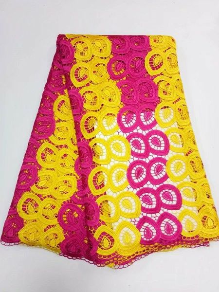 

5 yards/pc most popular fuchsia and yellow gippy lace embroidery african water soluble mesh lace for dress bw133-5, Black;white