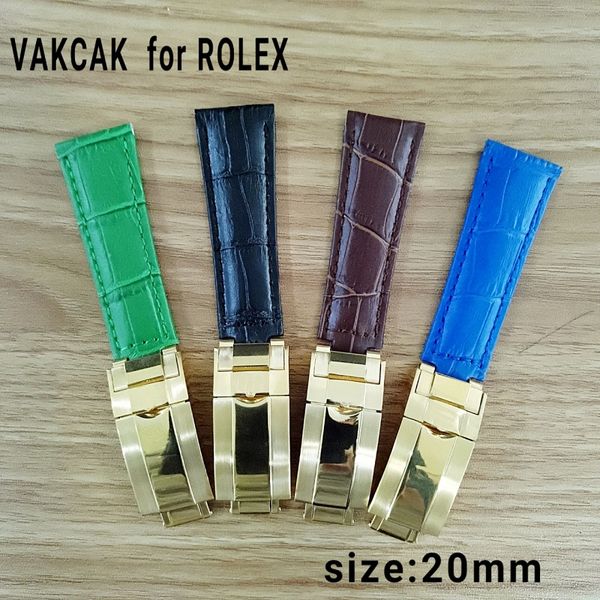 

20 мм качество ремешок для rolex sub / gmt натуральная кожа прочный часы аксессуары с золотой оригинальный стальной пряжкой, Black;brown