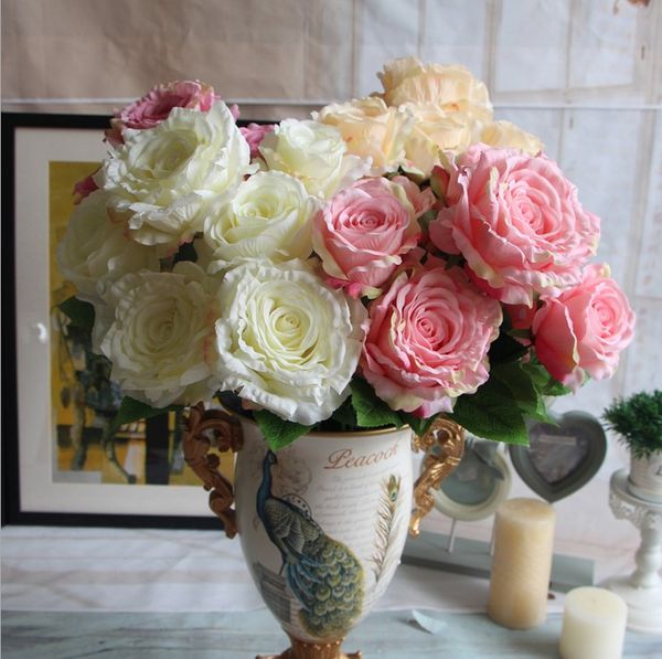 

wholesale-7 heads/bouquet peony flower bouquet palace emperor rose silk flower rose bouquet wedding decoration silk artificial flower
