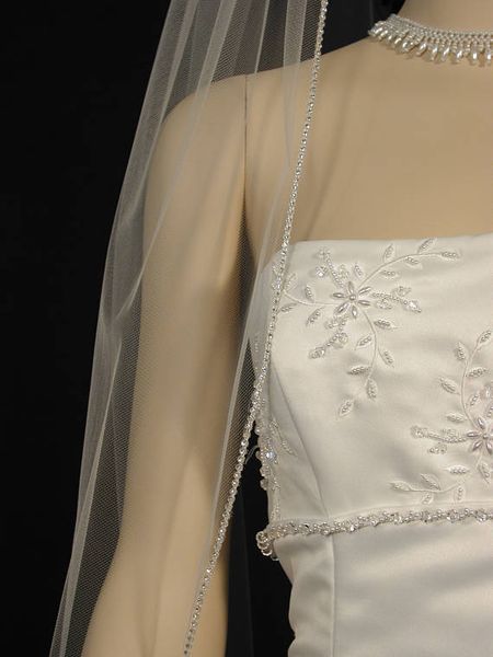 Uno strato di lunghezza punta delle dita bordo strass velo da sposa bianco velo da sposa avorio tulle con pettine 128a