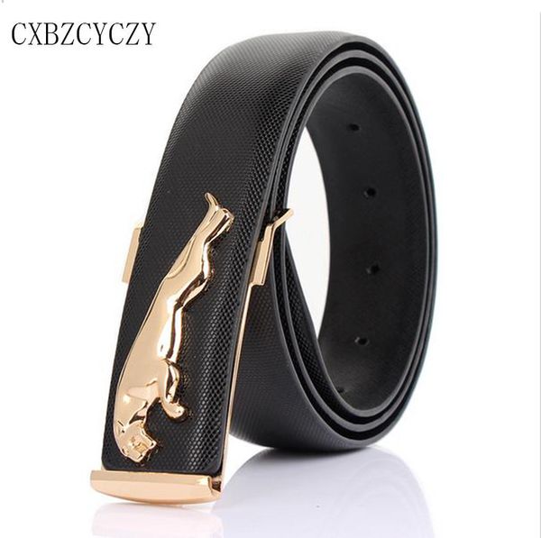 

wholesale- 2017 men's fashion wild designer jeans boss belts gold metal belt buckle leopard casual smooth metal leather belt brand, Black;brown