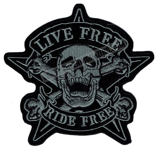 Original Skull LIVE FREE RIDE FREE Motorrad Biker Weste Patch SOA bestickt Patch Rider Punk Abzeichen G0378 Kostenloser Versand