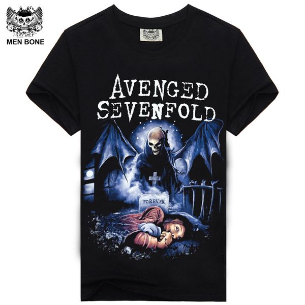 

wholesale- [men bone] cotton men t-shirt black tshirt skull avenged sevenfold print rock hip hop punk hipster tee homme camisa masculina, White;black