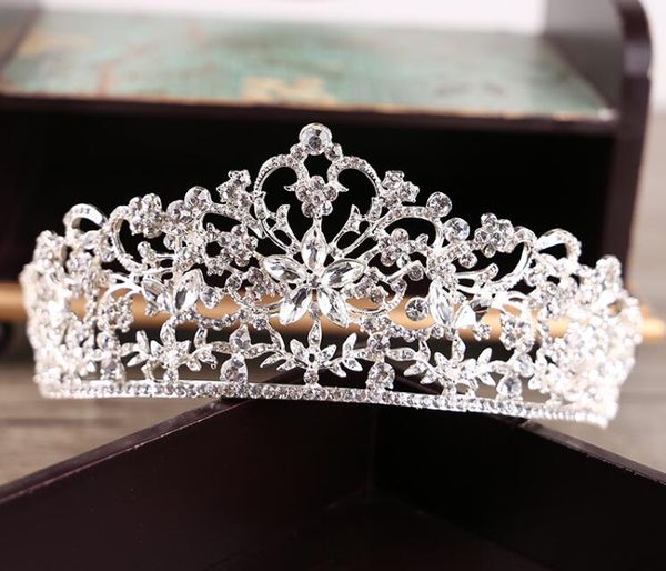 

big size queen bridal crown sparkle beaded crystals roayal wedding crowns crystal veil headband hair accessories 2017 crown, White;golden