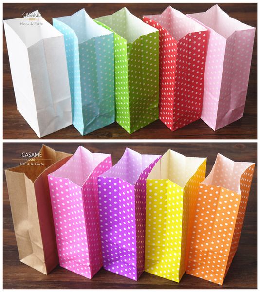 

wholesale- new 2016 paper bag stand up colorful polka dot bags 18x9x6cm favor open gift packing paper treat gift bag wholesale