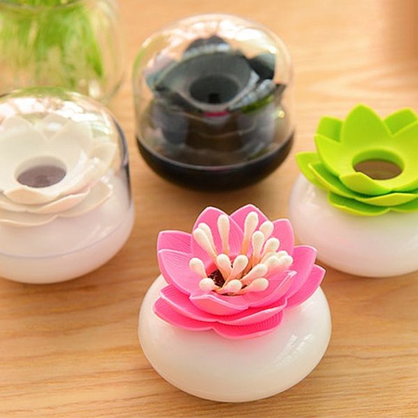 

wholesale- 1 pcs new colorful durable cotton swab toothpick holder case bud box lotus vase decorating boite cure-dents