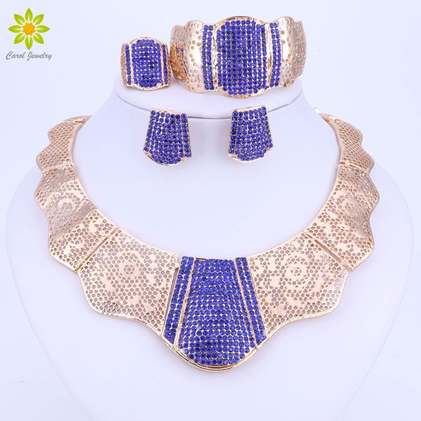 

african gold color nigerian wedding african beads jewelry set blue brown red crystal jewelry sets bracelet earring ring jewelry, Slivery;golden